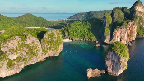Luxury holiday on Koh Phi Phi island in Thailand, aerial view of exotic Thai Stock Footage 232966924
