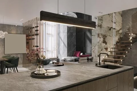 Luxury home decor items placed on living room interior design 3D illustration Illustrazione stock
