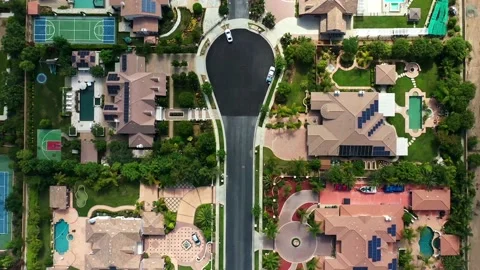 Luxury Homes Residential Rooftop Solar Neighborhood Top Down Aerial View Stock Footage