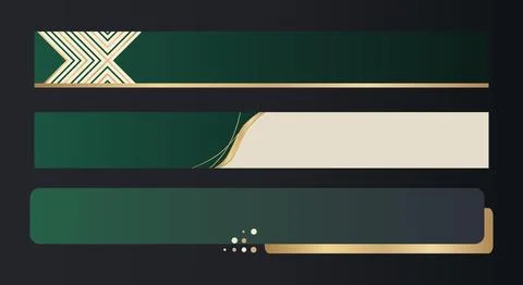 Luxury horizontal banners lower third in emerald green, gold, and beige ton.. Stock Illustration