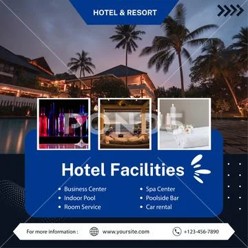 Luxury hotel and resort facilities showcase with tropical ambiance PSD Template