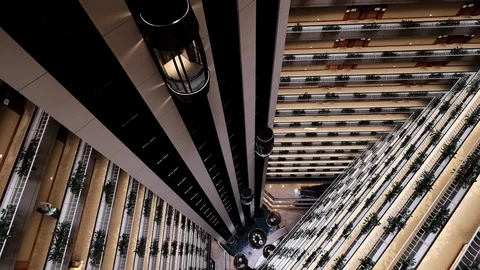 Luxury hotel atrium with elevator Stock Footage 96489408