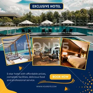 Luxury hotel resort with pool and elegant rooms PSD Template