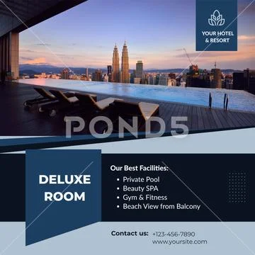 Luxury hotel rooftop pool with city skyline at dusk Modèle PSD