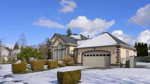 Luxury house with big tree and nice landscape at winter Stock Footage 234825544