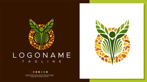 Luxury human leaf logo design template. Vintage leaf human logo branding vector. Stock Illustration