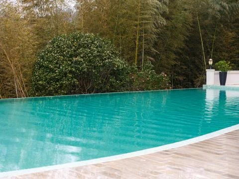 Luxury Infinity Pool Overlooking Lush Greenery Stock Photos