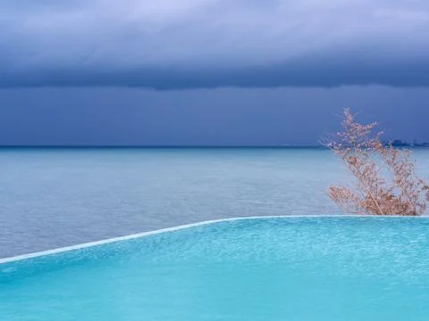 Luxury Infinity Pool Overlooking Lush Greenery Stock Photos