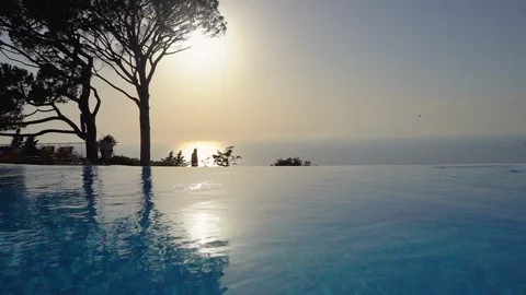 Luxury Infinity Pool Overlooking Mediterranean Ocean Stock Footage 114578516