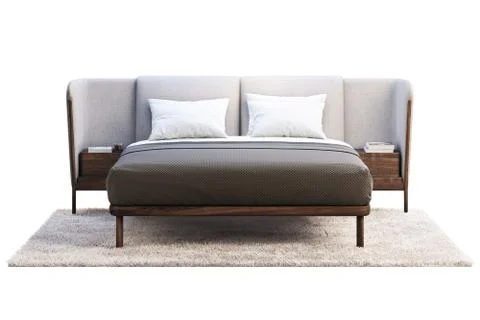 Luxury king size bed with bedside tables. 3d render Stock Illustration