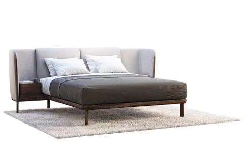 Luxury king size bed with bedside tables. 3d render Stock Illustration