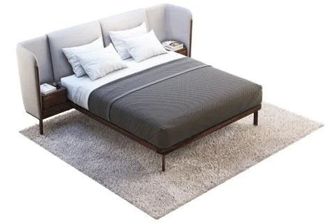 Luxury king size bed with bedside tables. 3d render Stock Illustration