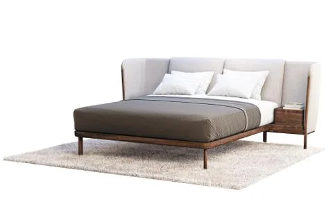 Luxury king size bed with bedside tables. 3d render Stock Illustration