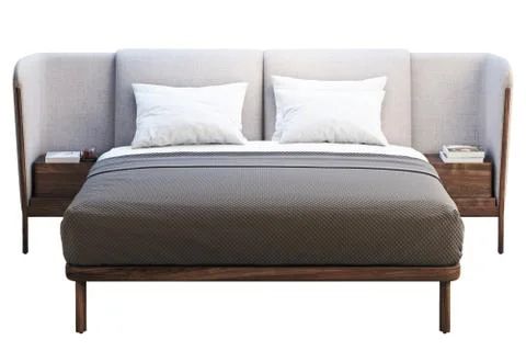 Luxury king size bed with bedside tables. 3d render Stock Illustration