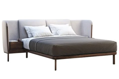 Luxury king size bed with bedside tables. 3d render Stock Illustration