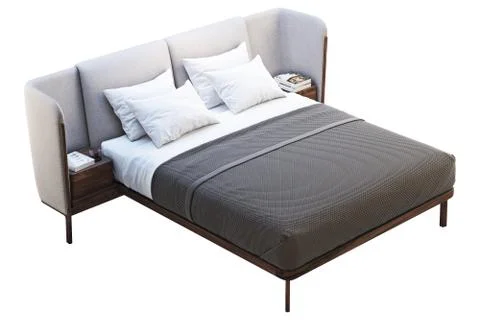 Luxury king size bed with bedside tables. 3d render Stock Illustration