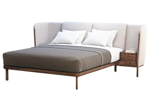 Luxury king size bed with bedside tables. 3d render Stock Illustration