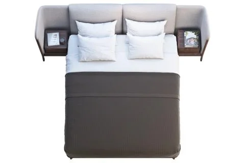 Luxury king size bed with bedside tables. 3d render Stock Illustration