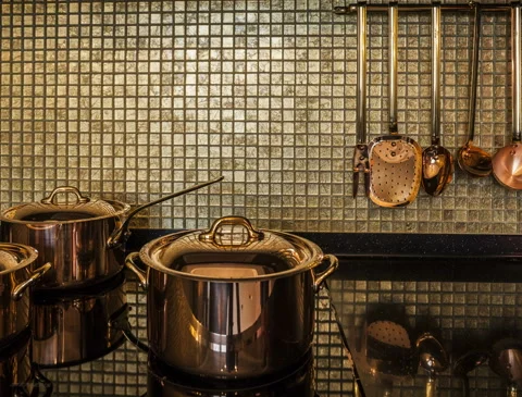 Luxury kitchen cookware Stock Footage 151744922