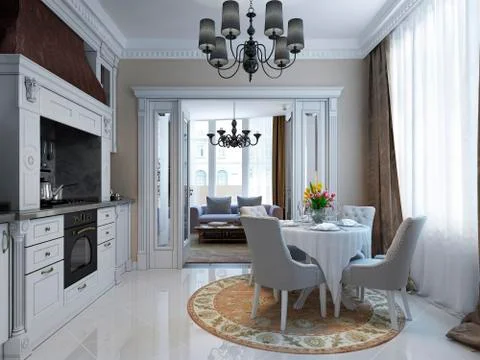 Luxury kitchen dining neoclassic style Stock Illustration