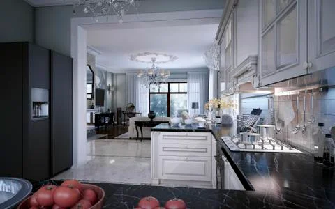 Luxury kitchen interior Stock Illustration