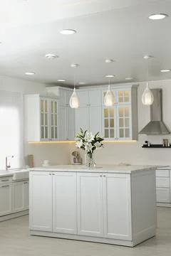 Luxury kitchen interior with new stylish furniture Stock Photos