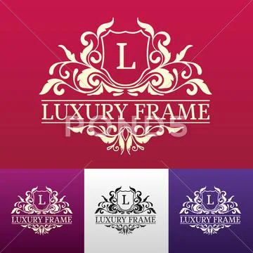 Luxury label or King place symbol element with decorative calligraphy object set Stock Illustration