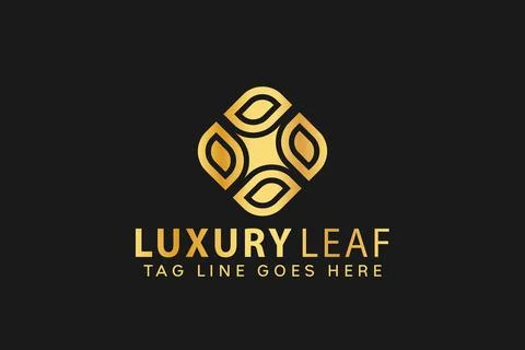 Luxury Leaf Round Square Logo Design Vector Illustration Stock Illustration