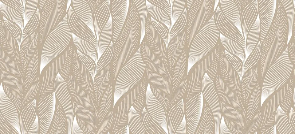 Luxury leaf seamless pattern. Repeating golden ornament with leaves and plant Stock Illustration