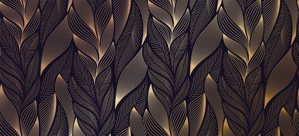 Luxury leaf seamless pattern. Repeating organic ornament with golden plant イラスト素材