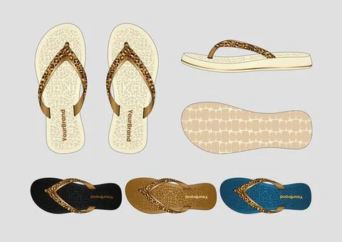 Luxury Leopard Print Flip Flops Vector Tech Pack with Elegant Colorways Illustrazione stock