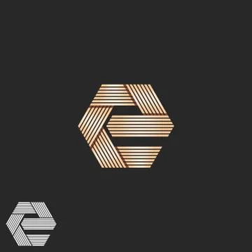 Luxury letter E orange monogram, overlapping parallel line geometric shape mo Stock Illustration