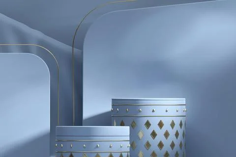 Luxury light blue podium platform for product display showcase 3d rendering Stock Illustration