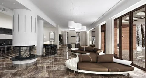 Luxury light interior with fireplace Stock Illustration