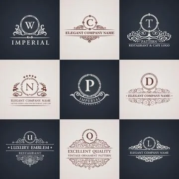 Luxury logo set. Calligraphic pattern elegant decor elements. Vintage ornament Stock Illustration