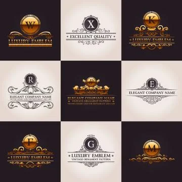 Luxury logo set. Calligraphic pattern elegant decor elements. Vintage vector Illustrazione stock