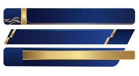 Luxury lower third banner collection in elegant dark blue and metallic gold.. Stock Illustration