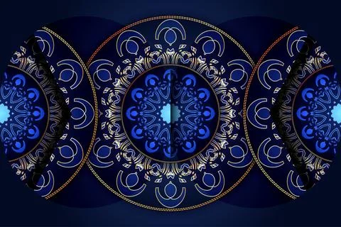 Luxury Mandala Artwork With Deep Blue Background And Ornate Details Иллюстрация
