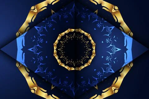 Luxury Mandala Artwork With Deep Blue Background And Ornate Details Иллюстрация