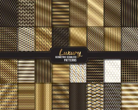 Luxury mega bundle, vector seamless geometric golden pattern background luxur Stock Illustration