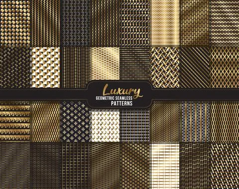 Luxury mega bundle, vector seamless geometric golden pattern background luxur Stock Illustration