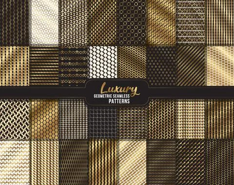 Luxury mega bundle, vector seamless geometric golden pattern background luxur Stock Illustration