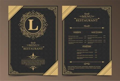Luxury Menu Layout with Ornamental Elements. Stock Illustration