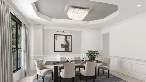 Luxury Modern Dining Room Interior with Elegant Minimalist Design Stock Footage 334299827