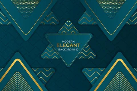 Luxury Modern Elegant Triangle Background Green and Gold with Lines Pattern Stock Illustration
