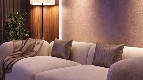 Luxury Modern Interior: Cinematic Tracking Shot of Elegant Living Room Stock Footage 320943339
