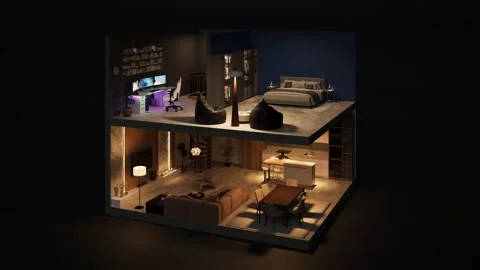 Luxury Modern Interior: High-End CGI Tracking Shot of Elegant Living Room Stock Footage 323173443