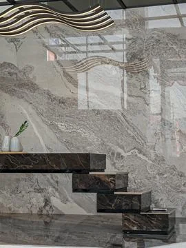 Luxury Modern Marble Wall Feature with Floating Display Platform Фото