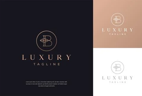 Luxury Monogram Letter B Leaf Circle Logo Design Template Stock Illustration