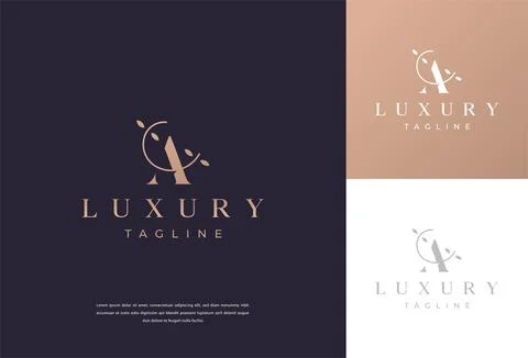 Luxury Monogram Letter A Leaf Circle Logo Design Template Stock Illustration